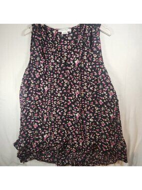 In Every Story Floral Button Down Sleeveless Blouse Black Pink Plus Size 3X